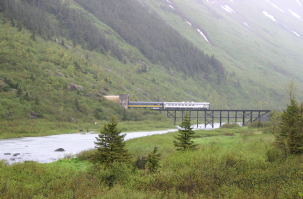 ARR #711 leads a Whittier-bound train near Portage Glacier